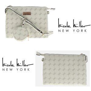 NWT - Nicole Miller White Monogram Crossbody Purse with Coin Pouch